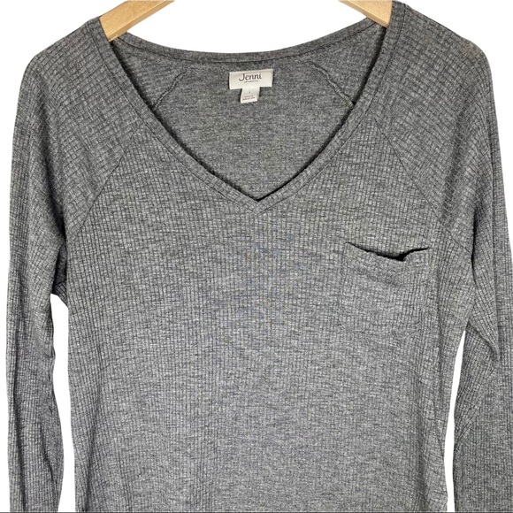 Jenni intimates gray ribbed v-neck long sleeve sleep shirt size large - Picture 2 of 8